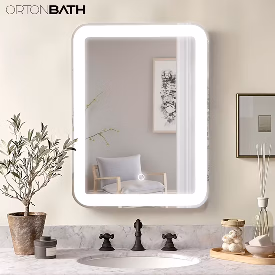 Ortonbath Front Lit Rectangular LED Bathroom Mirror with Lights, Dimmable Vanity Mirror, Wall Mounted Smart Mirror and Adjustable 3000-6000K Color Temperature