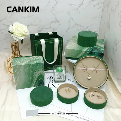 Cankim Round Cylinder Paper Bag/Box Flannel Jewelry Box Linen Jewelry Box Suede Jewelry Ring Box Packaging