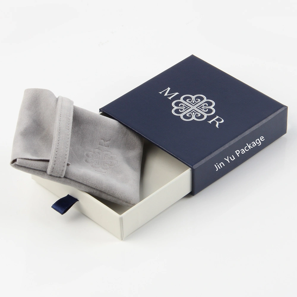 Custom Paper Drawer Slider Jewelry Gift Packaging Box with Falp Velvet Pouch Bag