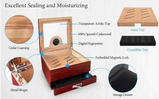 Cedar Wood Box Humidor with Accessory
