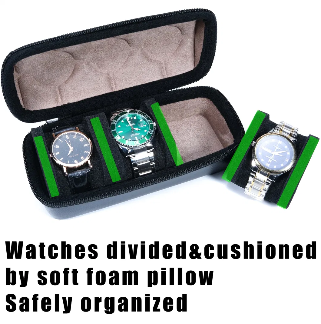 Leather Watch Roll Travel Case Organizer for Men, Hard Watch Box