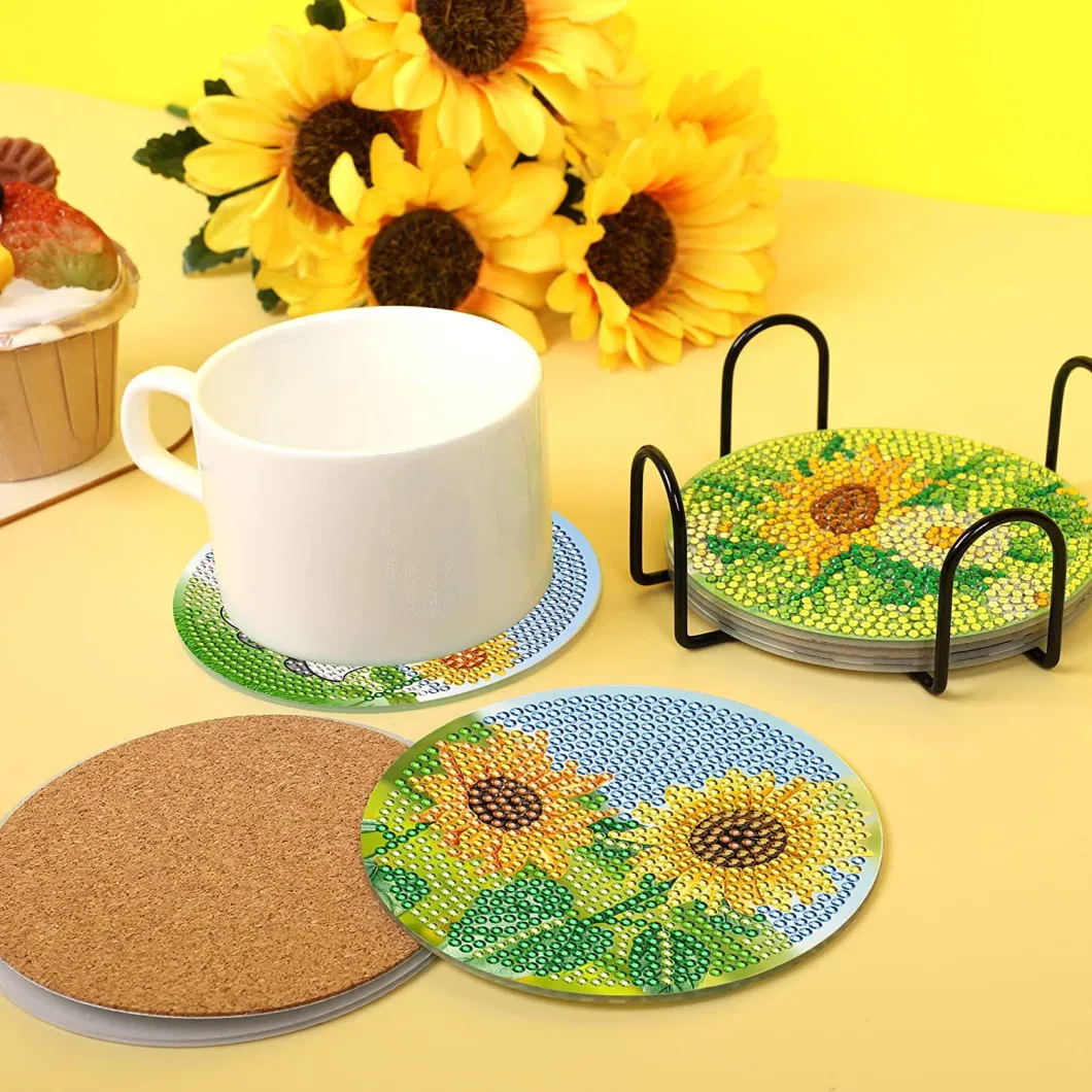 New Style Sunflower Acrylic Diamond Painting Coaster DIY Cup Mat