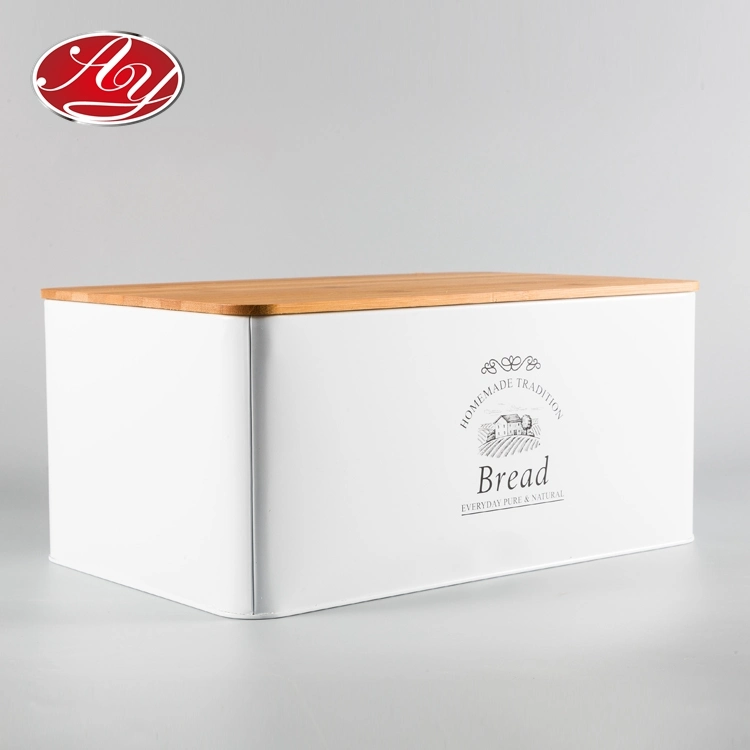 Wood Lid Domestic Kitchen Baking Bakery Rectangle Bread Metal Large Tin Box