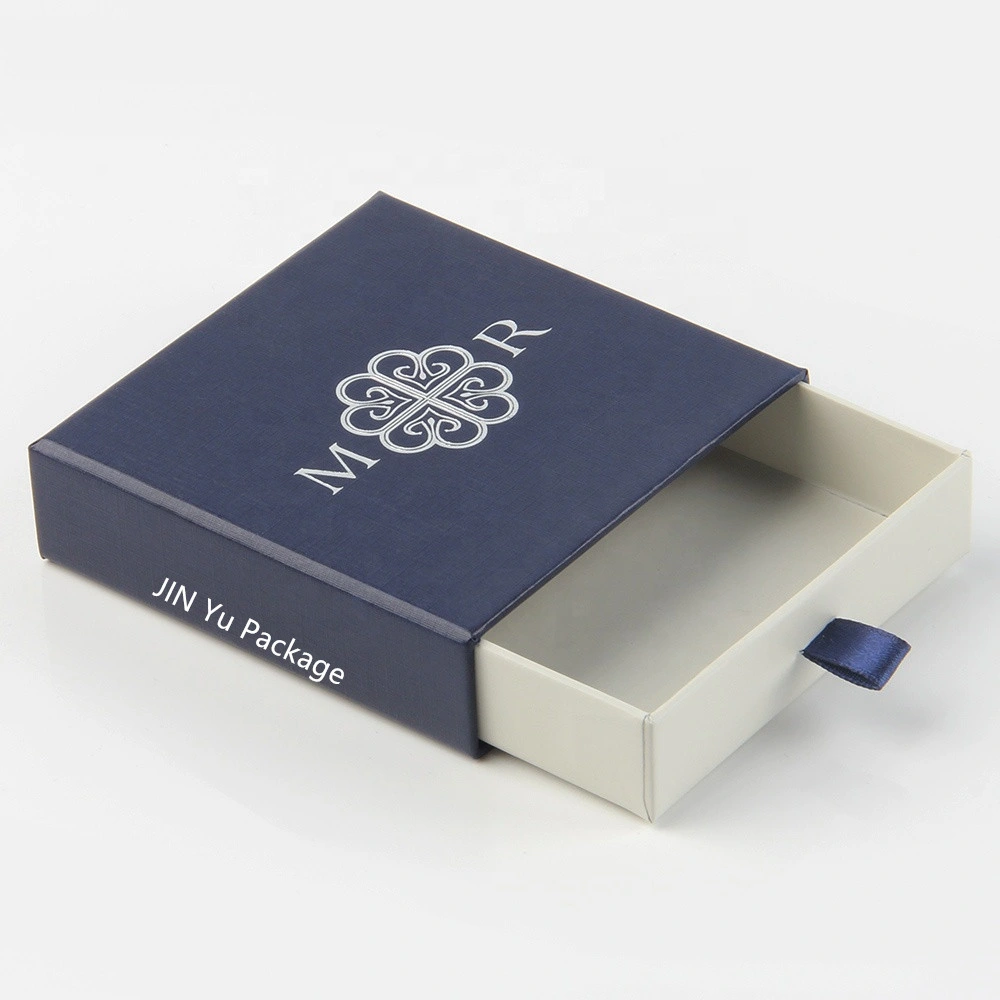 Custom Paper Drawer Slider Jewelry Gift Packaging Box with Falp Velvet Pouch Bag