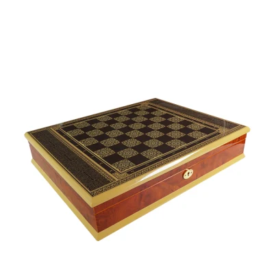 Glossy Painting International Chess Board Wooden Box
